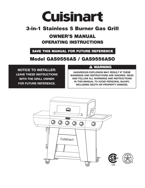 Cuisinart 3-In-1 Stainless Five-Burner Propane Gas Grill with Side ...