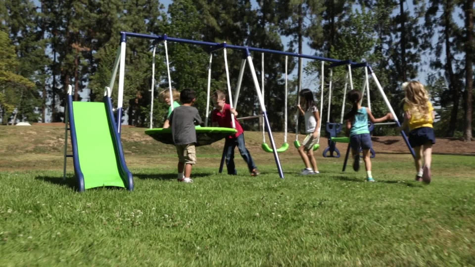 Sportspower Outdoor Super First Metal Swing Set with Trapeze, TeeterTotter, and 6' Double Wall