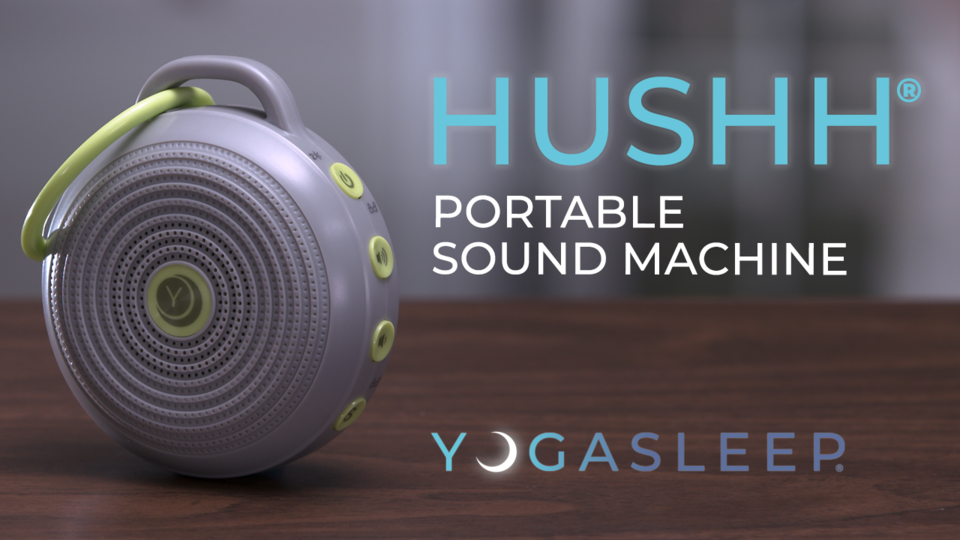 thumbnail video image 2 of Yogasleep Hushh® Portable White Noise Sound Sleep Sound Machine and Night Light for Babies, Gray, 2 of 7