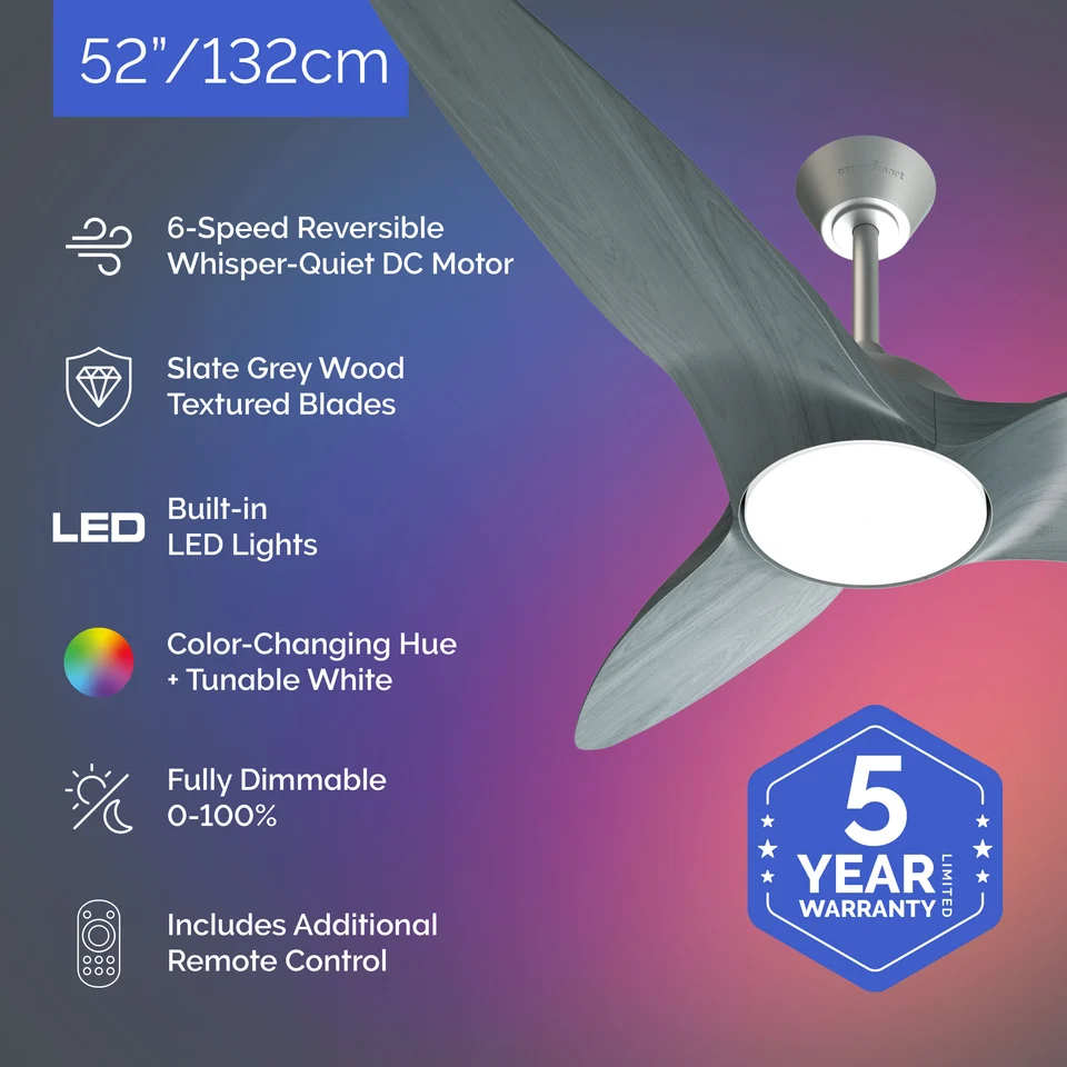 The Atomi Smart Indoor Ceiling Fan with main features