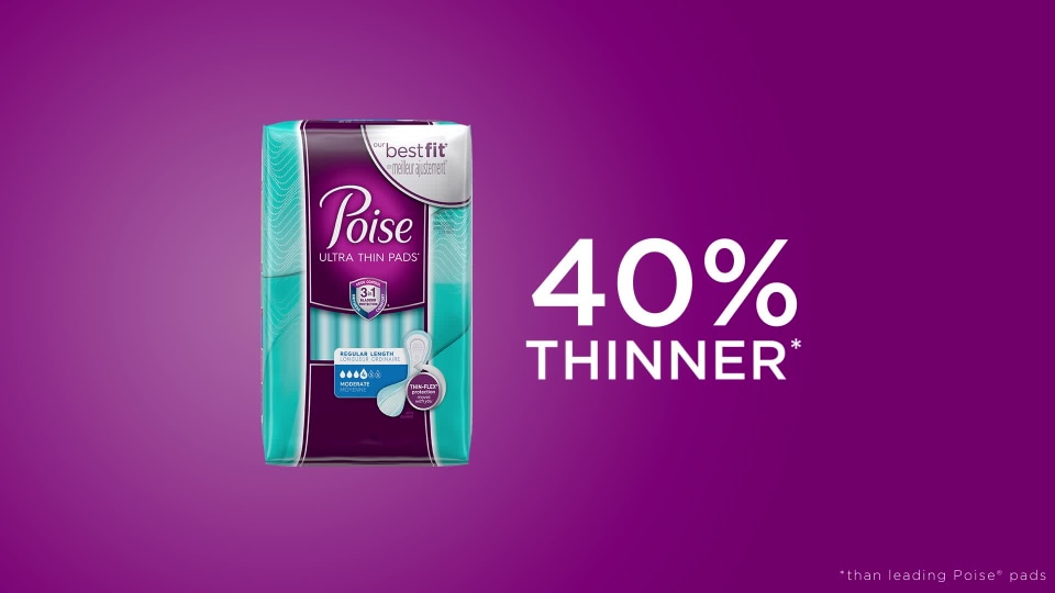 Poise Ultra Thin Incontinence Pads, Ultimate Absorbency, Long, Unscented  (Choose Your Count) 