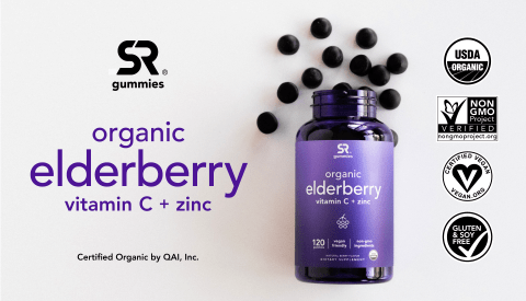 SR Gummies. Organic Elderberry Vitamin C + Zinc.
