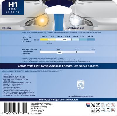 Philips Automotive Lighting H1 CrystalVision Ultra Upgrade Bright White  Headlight Bulb, 2 Pack, 12258CVB2