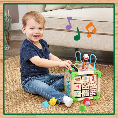 Sensory Development Toys Wooden Activity Cube For Toddlers - 7-in-1 ...