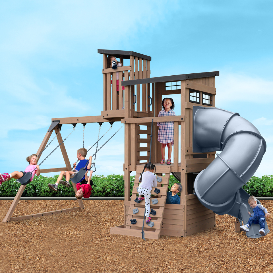 Skyline Lookout Swing Set with Kids