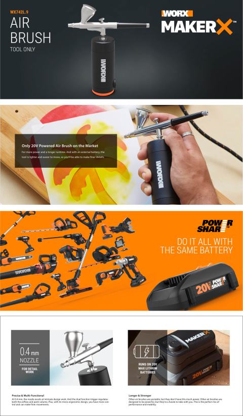 Worx® MakerX™ Power Share 20V Cordless Rotary Tool & Airbrush Kit
