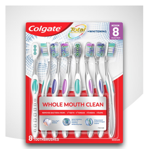 Colgate Total + Whitening Toothbrush, Soft or Medium (8 pk.) - Sam's Club