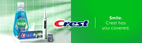 Make your oral care routine full with Scope Outlast Cool Peppermint, iO toothbrush, Crest Plus Scope Outlast toothpaste and Glide.
