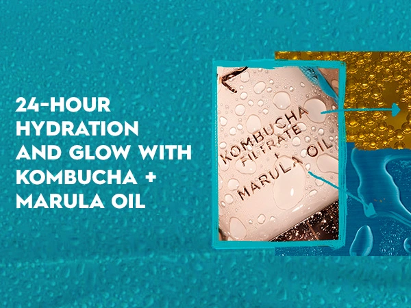 24-Hour Hydration and Glow with Kombucha + Marula Oil showcasing the oil and particles 