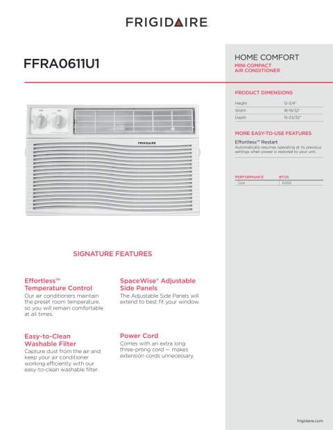 Frigidaire 6,000 BTU 115V Window-Mounted Mini-Compact Air Conditioner ...