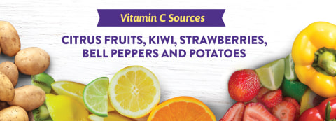 Vitamins C Sources CITRUS FRUITS, KIWI, STRAWBERRIES, BELL PEPPERS AND POTATOES