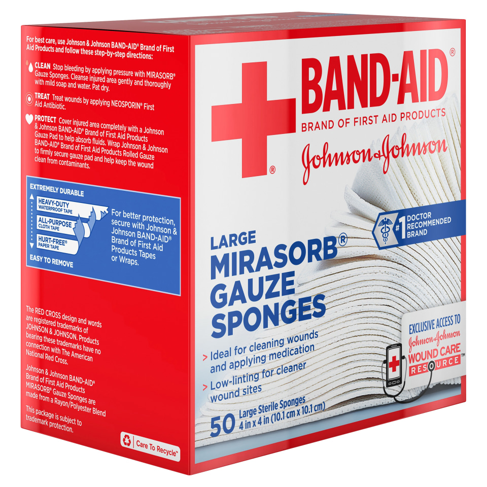 Band-Aid Brand Cushion Care Gauze Pads, Large, 4 In X 4 In, 25 Ct ...