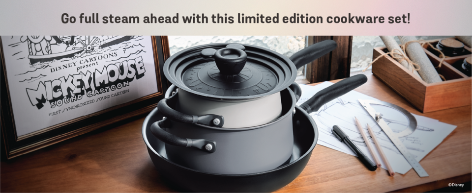 thumbnail video image 2 of Disney 100 Nonstick Induction 4 Piece Pots and Pans Set, Steamboat Willie Edition, 2 of 18