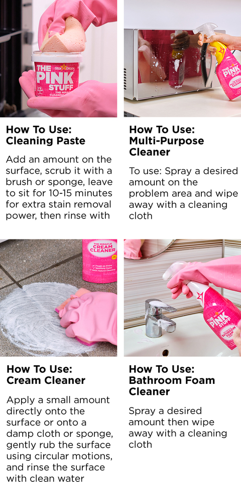  The Pink Stuff - The Miracle Cleaning Paste, Multi-Purpose  Spray, Cream Cleaner, Bathroom Foam And 1 Microfiber Cloth Bundle : Health  & Household