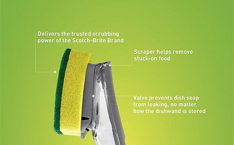 HELIME Dish Wand Heavy Duty Dishwand, Advanced Brush with Soap Dispenser,  Scrubber Replacement Sponge Heads, Soap Control Leak-Free Scrub with  Handle