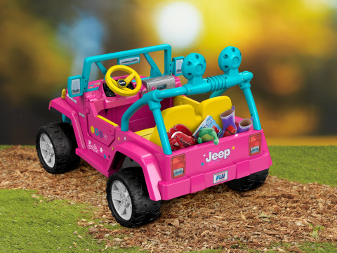 Fisher-Price Power Wheels Barbie Jeep Wrangler with Music and Power Lock  Brakes 