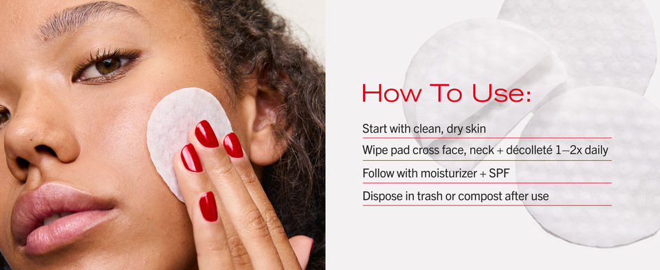Model swiping Facial pad demonstrating correct product use