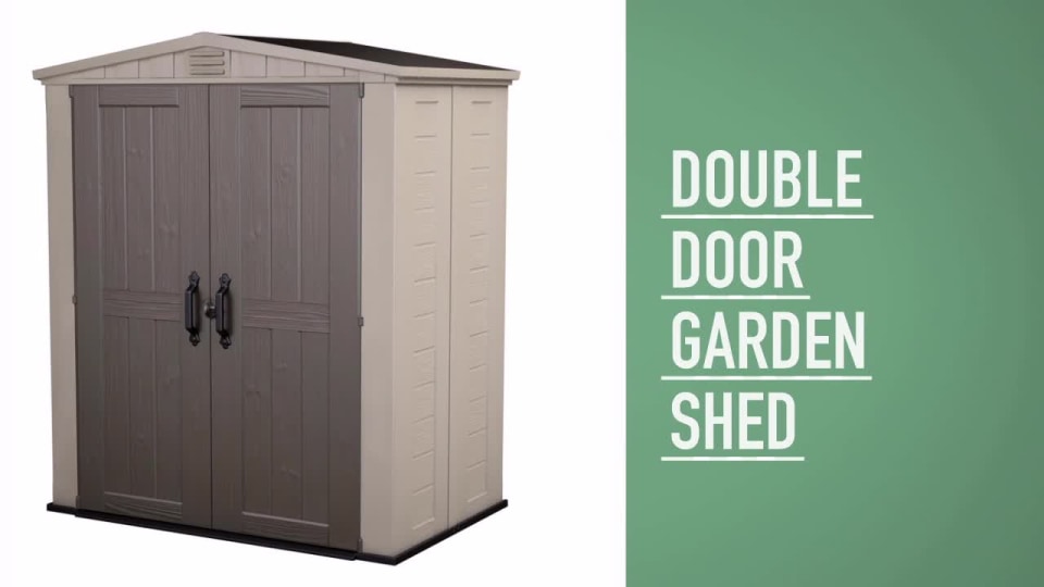 thumbnail video image 2 of Keter Factor 6 x 3 ft. Durable Resin Outdoor Storage Shed With Heavy Duty Floor and Locking Door, Beige and Taupe, 2 of 9