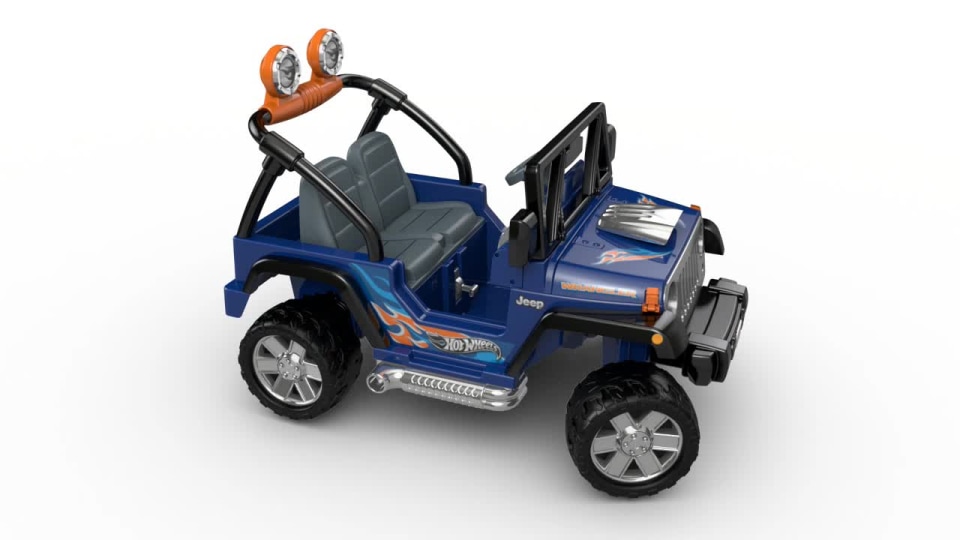 thumbnail video image 2 of 12V Power Wheels Hot Wheels Jeep Wrangler Battery-Powered Ride-On Toy Vehicle with Music & Sounds, for a Child Ages 3-7, 2 of 8