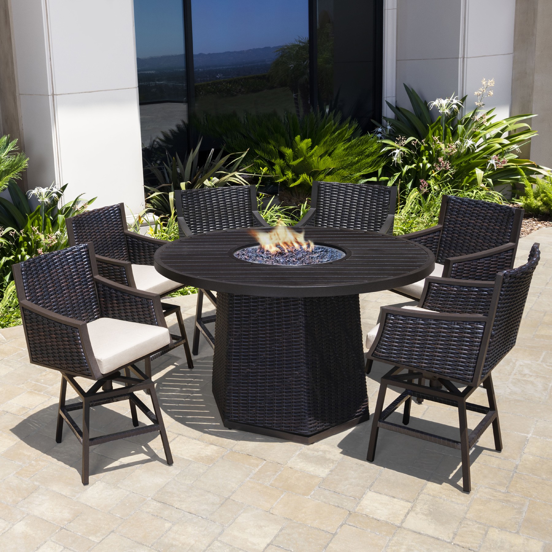 Cassara 7 Piece High Dining Set With, Tall Fire Pit Table With Chairs