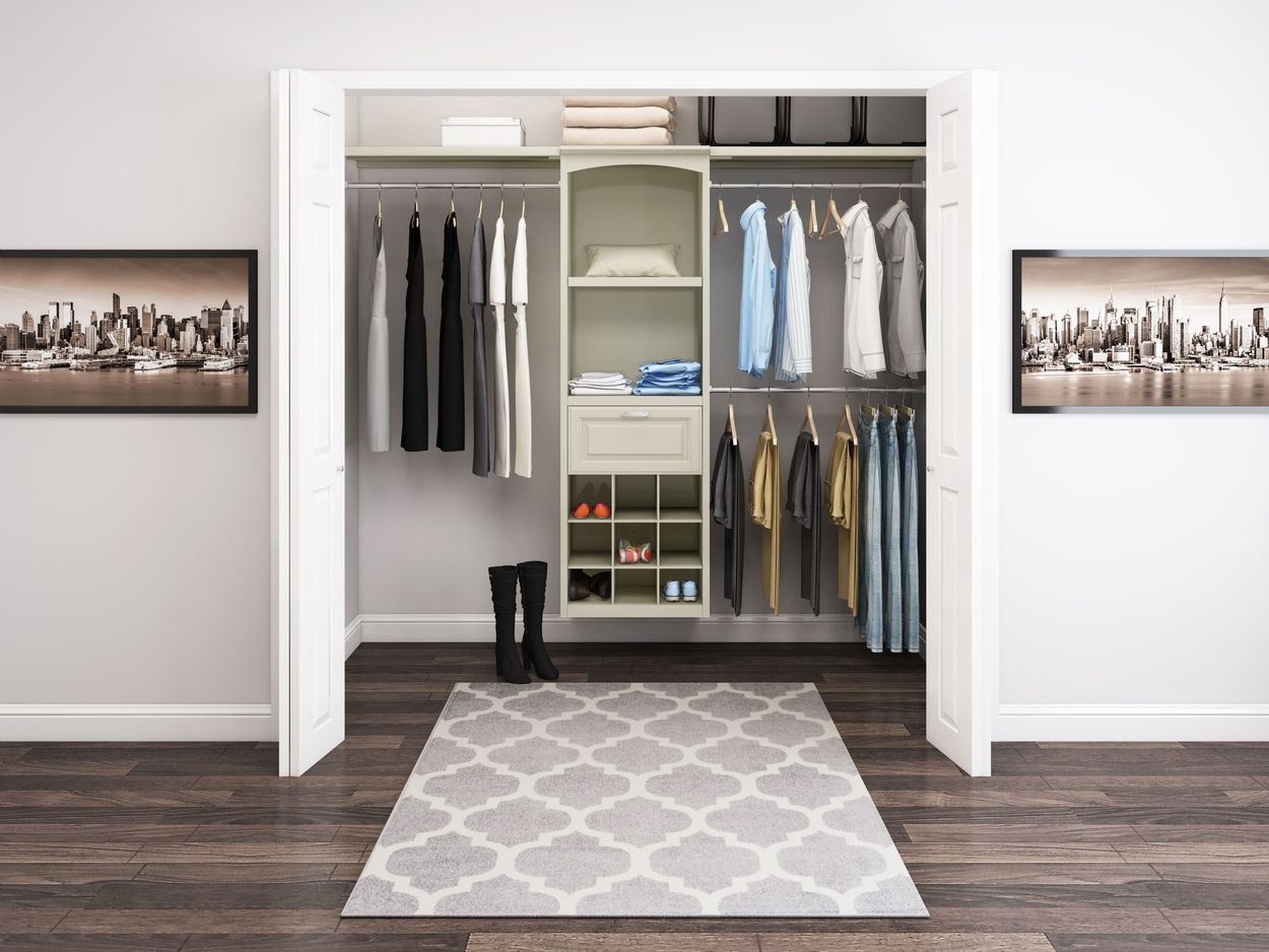 Allen Roth 8 Ft W X 6 83 Ft H Antique White Wood Closet Kit In The Wood Closet Kits Department At Lowes Com