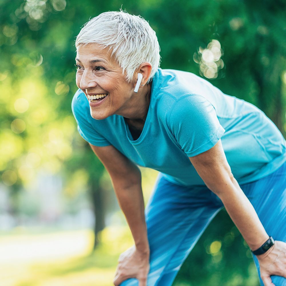 Woman smiling while exercising