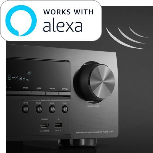 Picture of front of Receiver with Works with Alexa call out