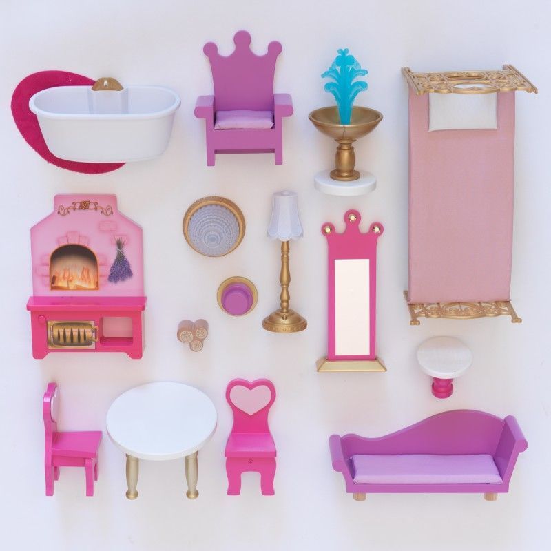 16-piece accessory set including an ornate bed and wood-burning stove