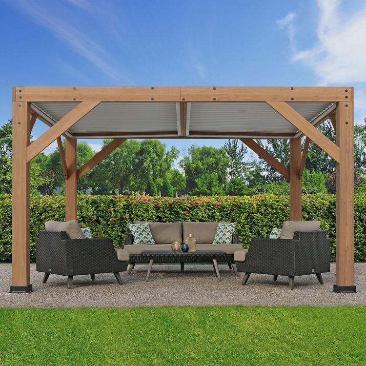 Yardistry Cedar Gazebo with Aluminum Louvered Roof 11 ft. x 13 ft