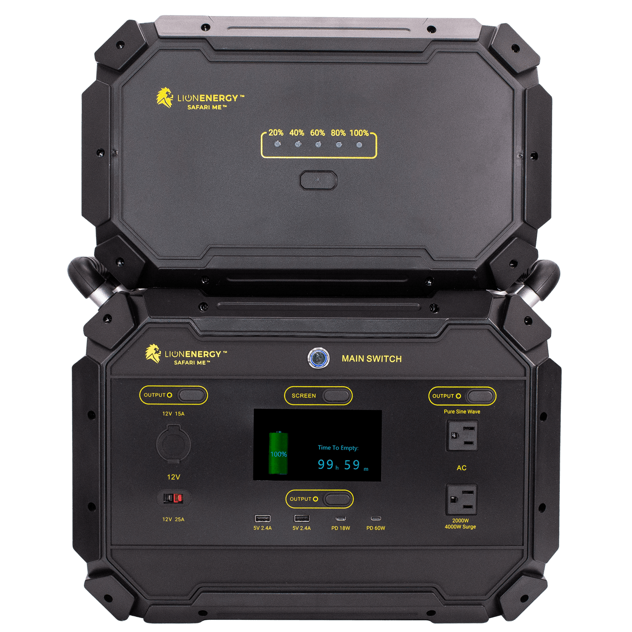 When you combine the Lion Safari ME Solar Generator with the XP expansion lithium iron phosphate battery, you get nearly 3,000 Wh of stored energy to use on adventures, around the house, at work or during emergencies.