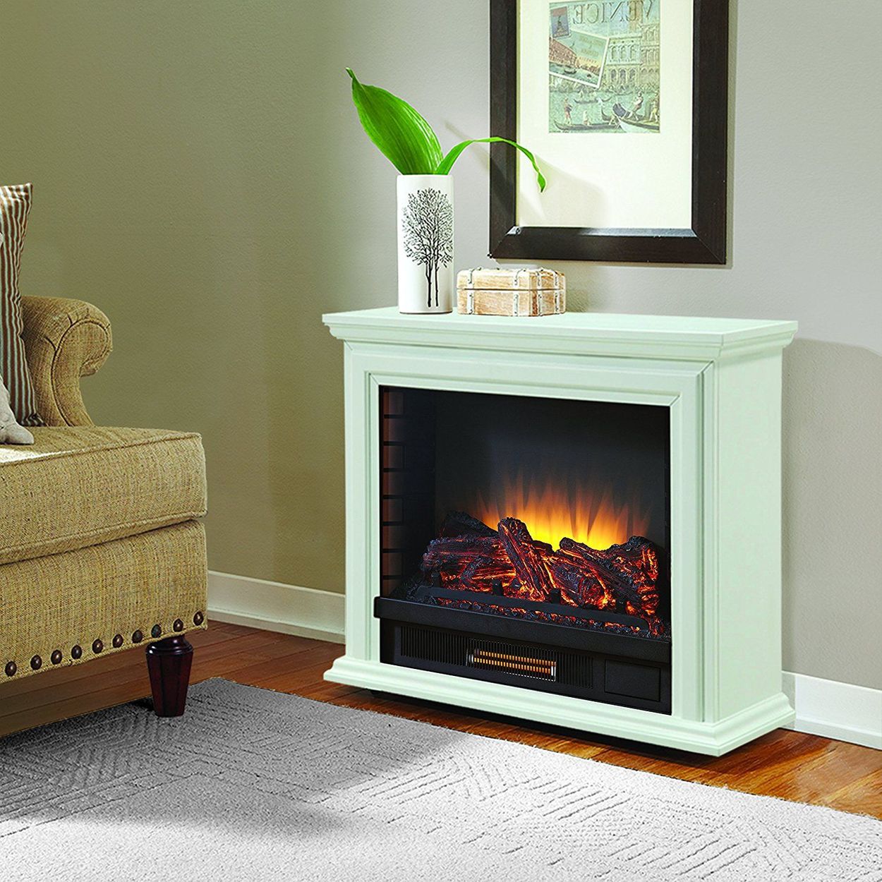 White Fan Forced Electric Fireplace, Pleasant Hearth Merrill Electric Fireplace And Media Console
