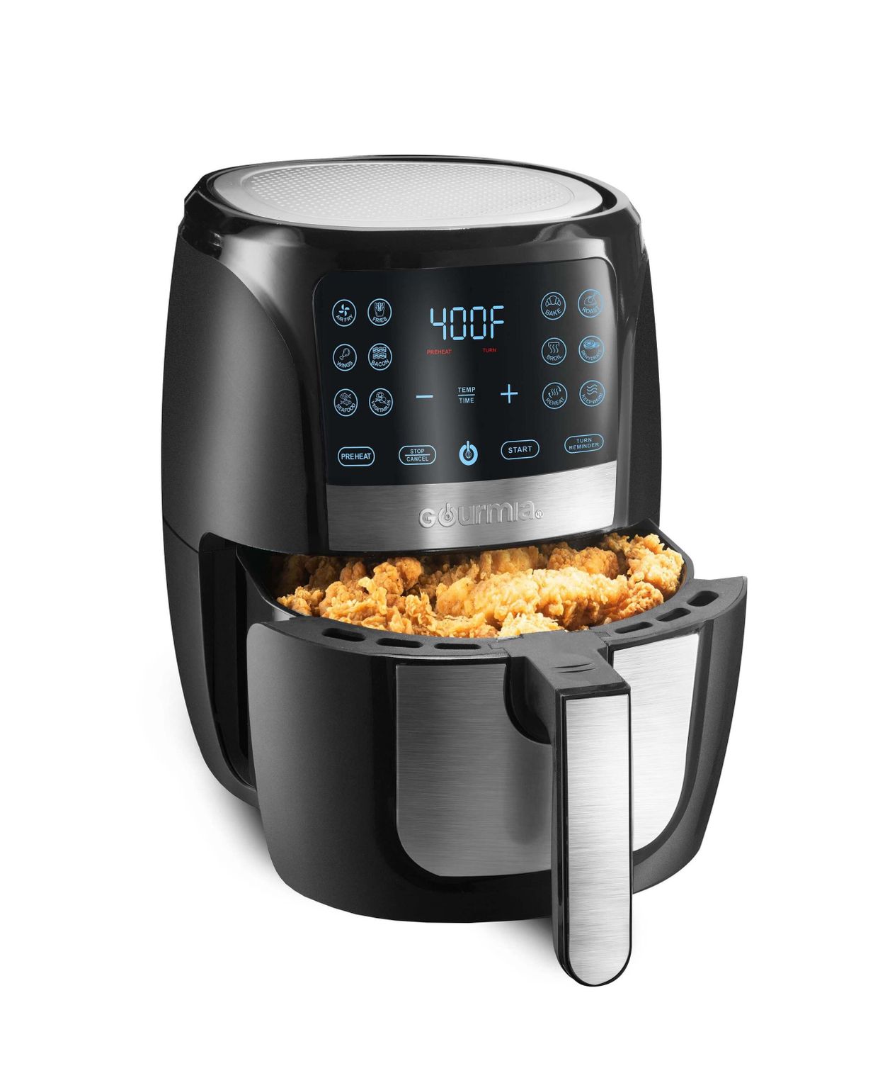 An image showing beautifully crispy fried chicken in the air fryer basket