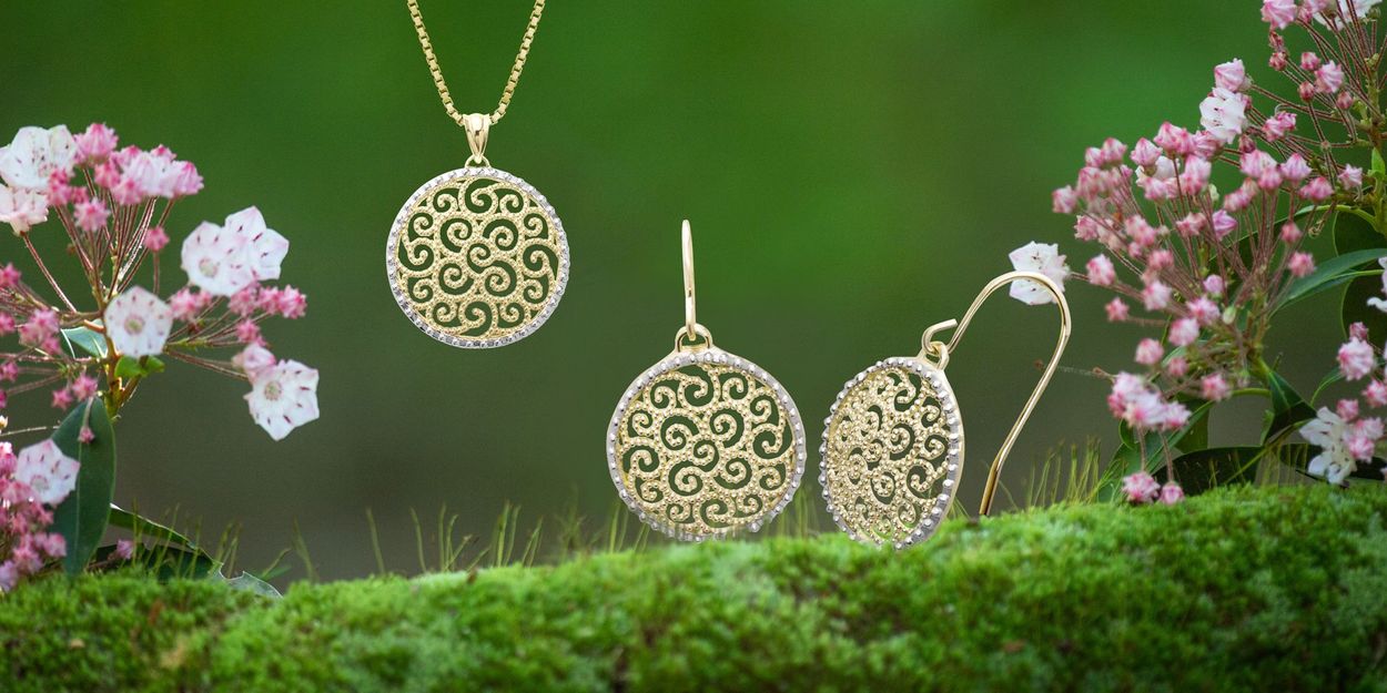 Stage shot of filigree earring and necklace set