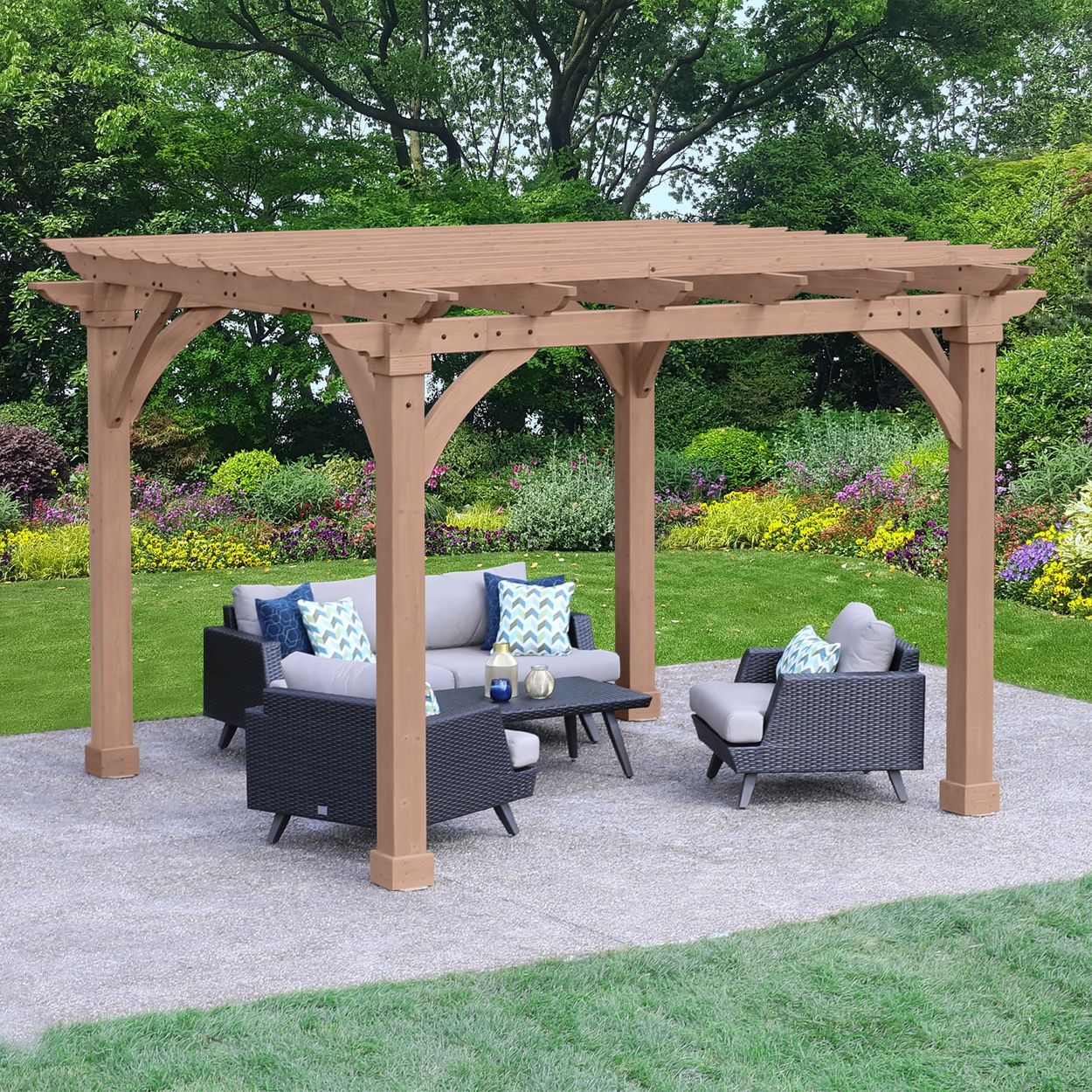 Angled view of Pergola with chairs