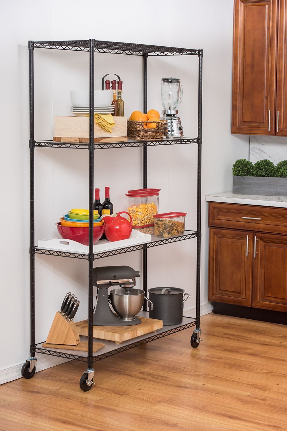 Trinity 4 Tier Wire Shelving Rack 48, Wire Kitchen Shelves On Wheels