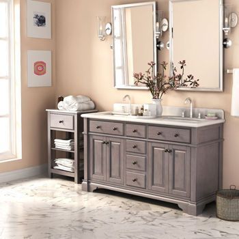 Antique Gray Double Sink Vanity, Lanza 60 Double Sink Vanity With Marble Top