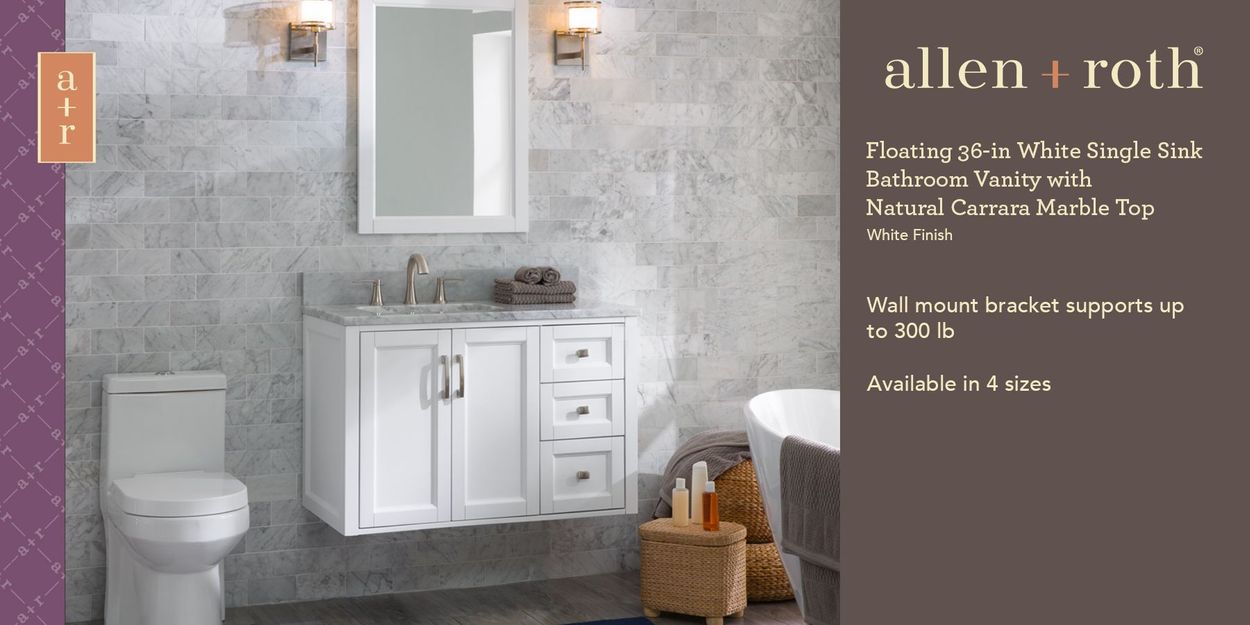 Allen Roth Floating 36 In White, 36 Inch White Bathroom Vanity With Carrara Marble Top