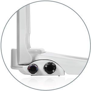 Close up shot of the Ecoseat bidet control knobs