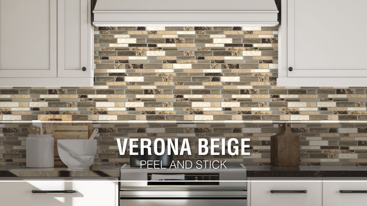 Peel Stick Mosaics Verona Beige 10 In X 10 In Glossy Composite Linear Peel Stick Wall Tile In The Tile Department At Lowes Com