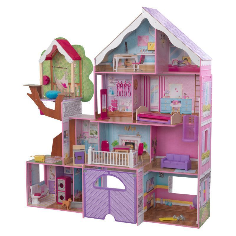 Front view of dollhouse on white background