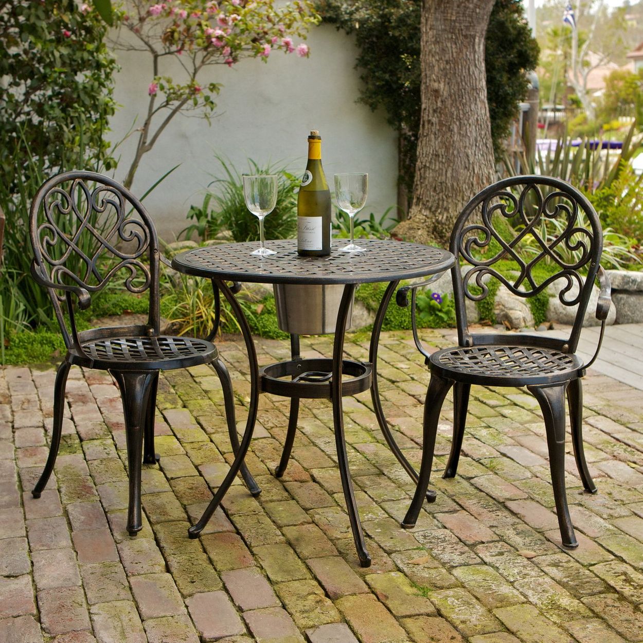 Camden 3 Piece Bistro Set With Built In Ice Bucket