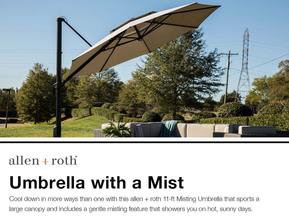 Allen Roth 11 Ft Round With Black Aluminum Frame Crank Misting Cantilever Patio Umbrella And Base In The Patio Umbrellas Department At Lowes Com