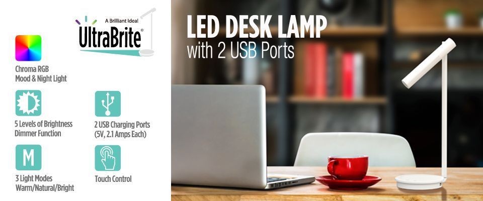 ultrabrite led desk lamp with 2 usb ports