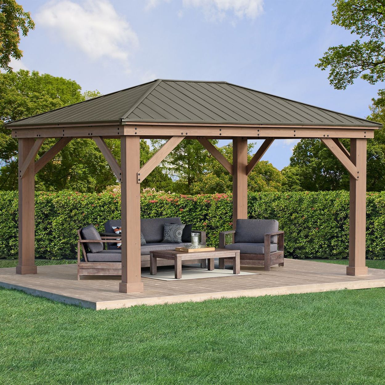 Yardistry Cedar Gazebo with Aluminum Roof 12 ft. × 16 ft. - NkxKlN3G G