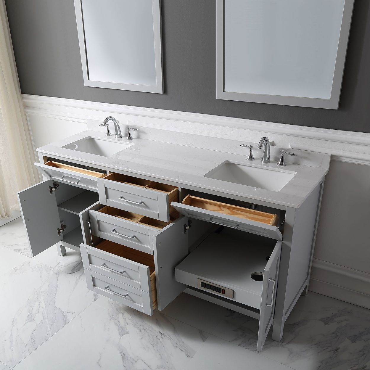 Ove Decors Tahoe 72 In Dove Gray Double Sink Bathroom Vanity With White Cultured Marble Top Mirror Included In The Bathroom Vanities With Tops Department At Lowes Com