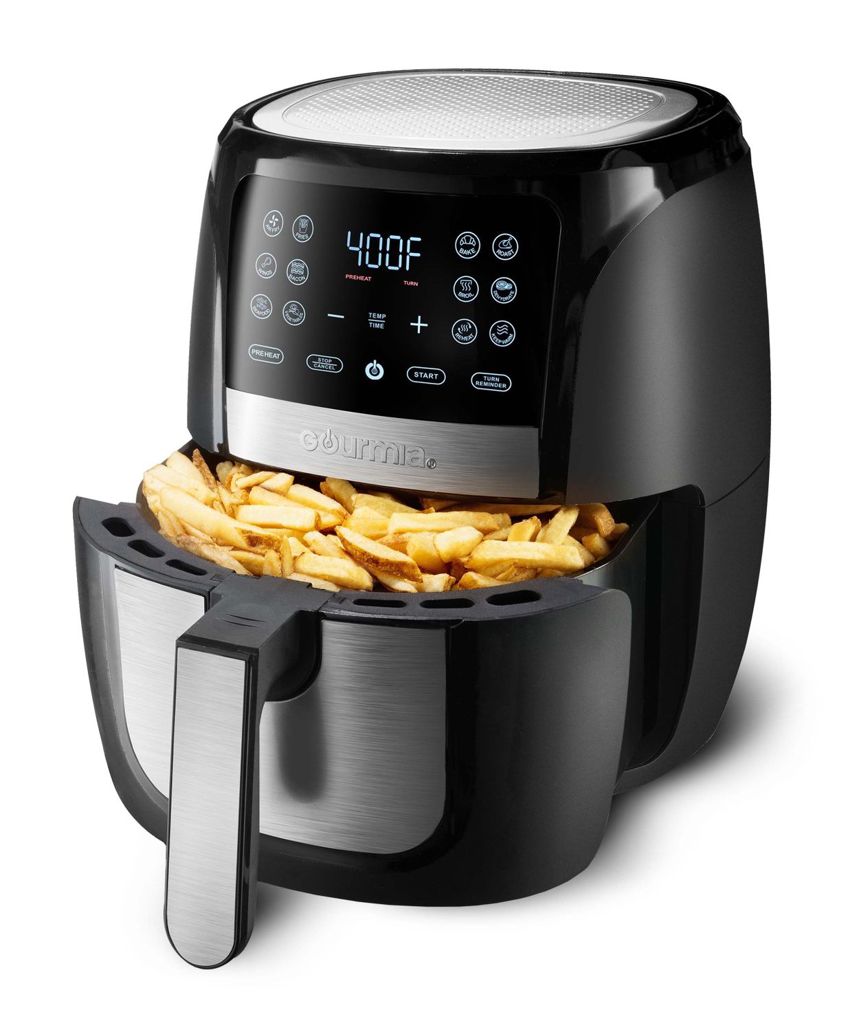 An image showing beautifully crisped french fries in the air fryer basket