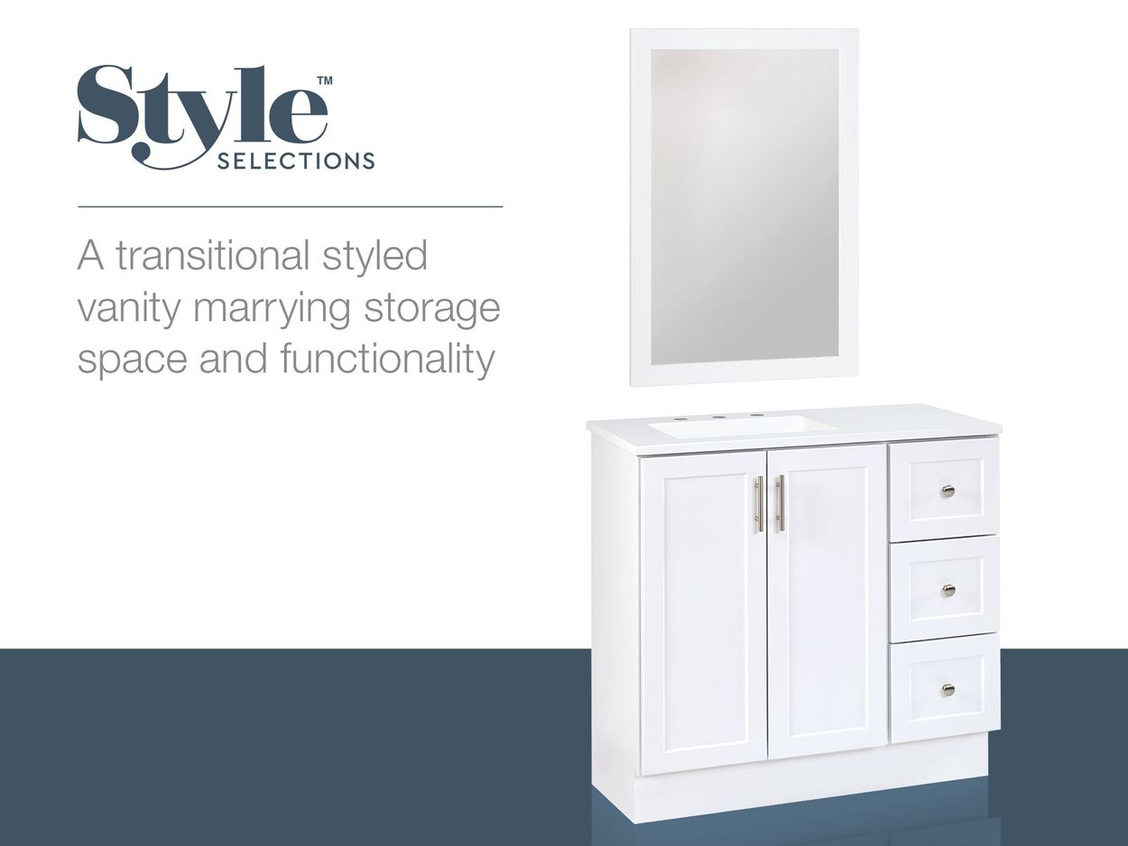 Style Selections 36 In White Single Sink Bathroom Vanity With White Cultured Marble Top Mirror Included In The Bathroom Vanities With Tops Department At Lowes Com