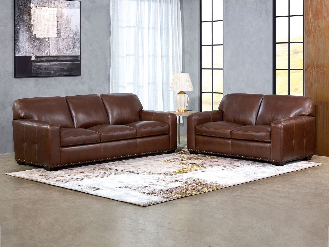 Winslow 2 Piece Brown Leather Sofa Loveseat Set
