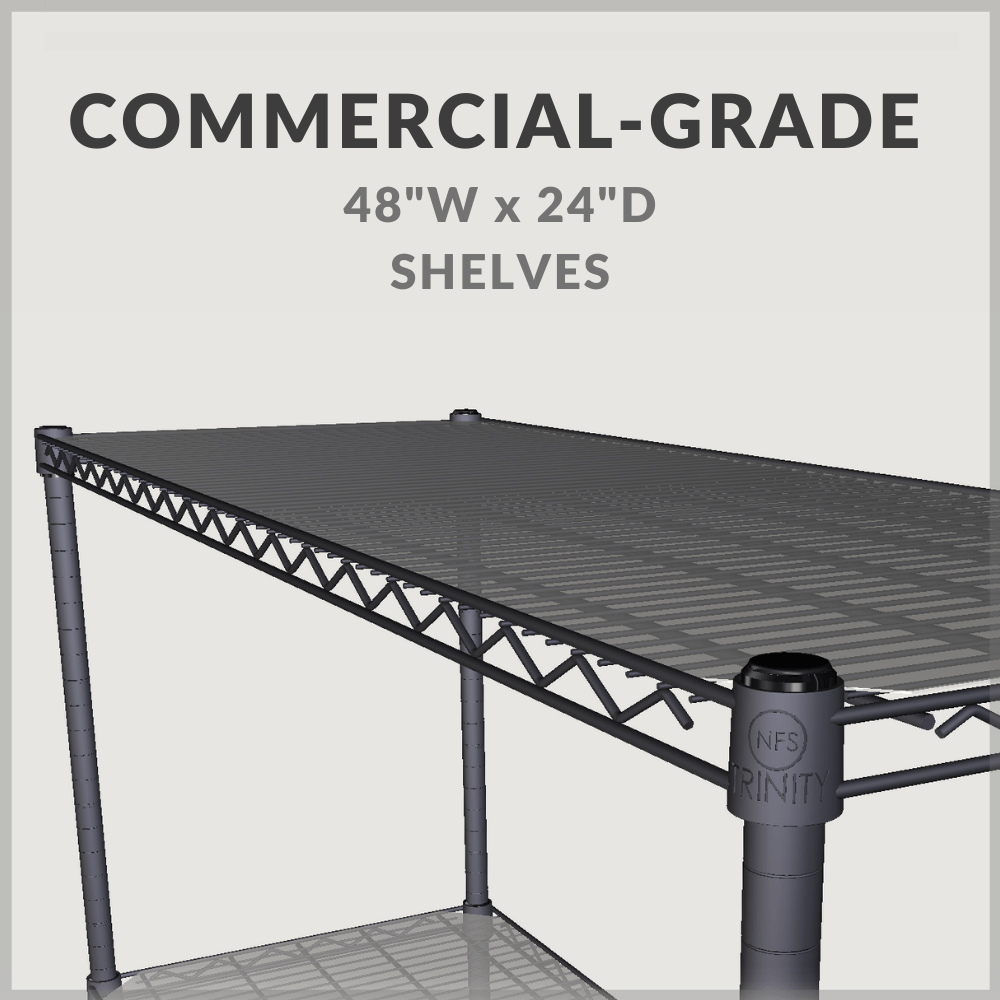 Commercial-grade 48 inch by 24 inch shelves
