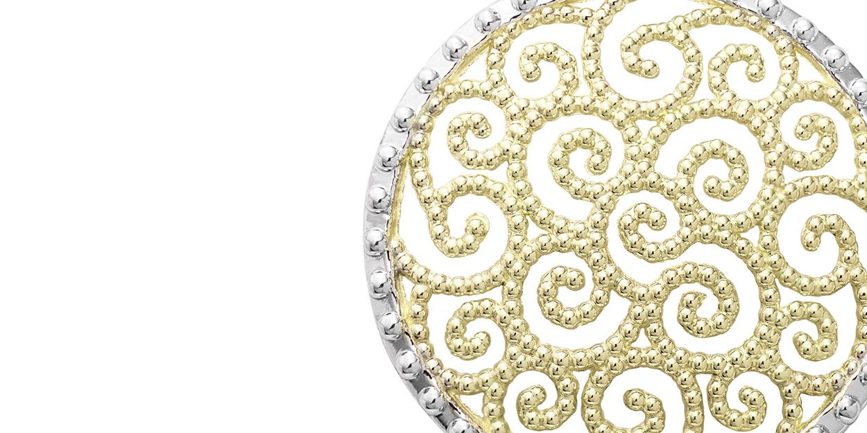 Close up of filigree pendant
